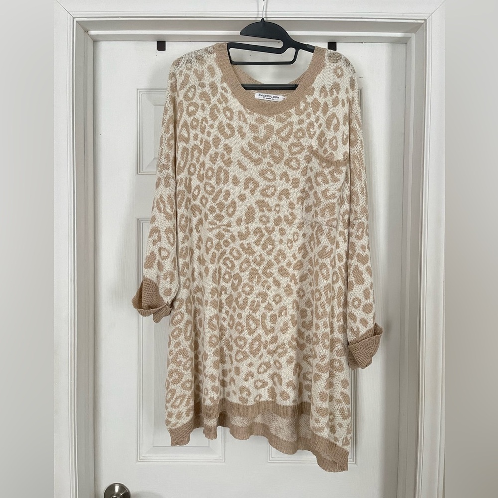 Chic Soul Oversized Plus Size Tunic Cheetah Sweater
